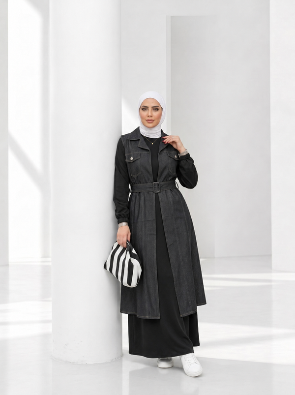 طقم قطعتين شتوي كاردي جينز وبيزك سويد - كود 5202